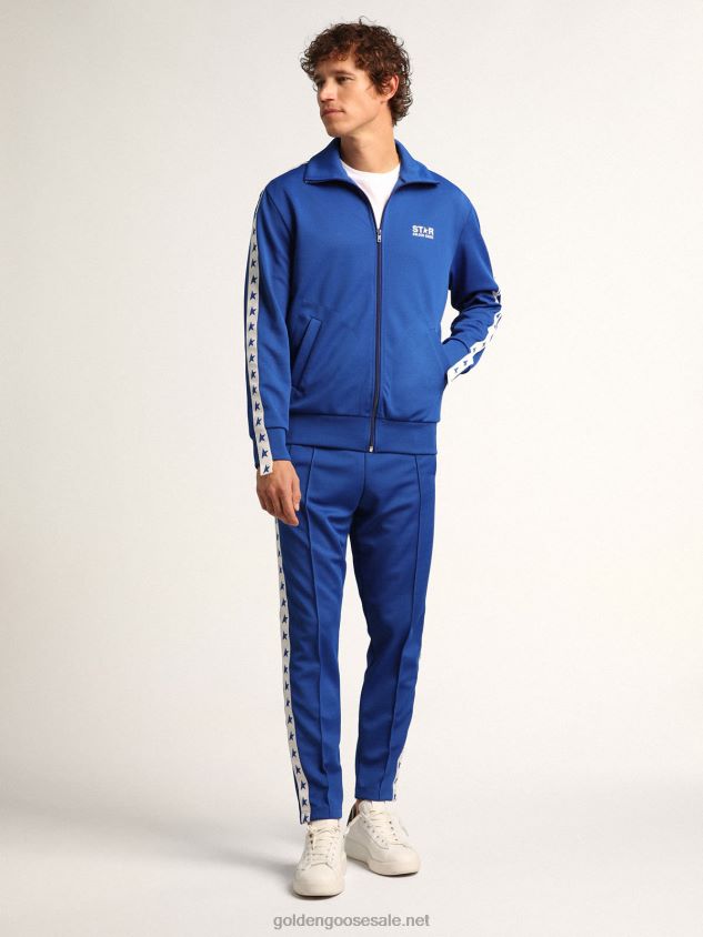 blue zipped sweatshirt with white strip and contrasting stars FN20N735 Men Golden Goose
