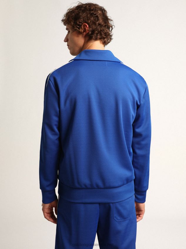 blue zipped sweatshirt with white strip and contrasting stars FN20N735 Men Golden Goose