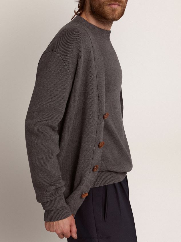cardigan in dark gray melange cotton with logo on the back FN20N714 Men Golden Goose