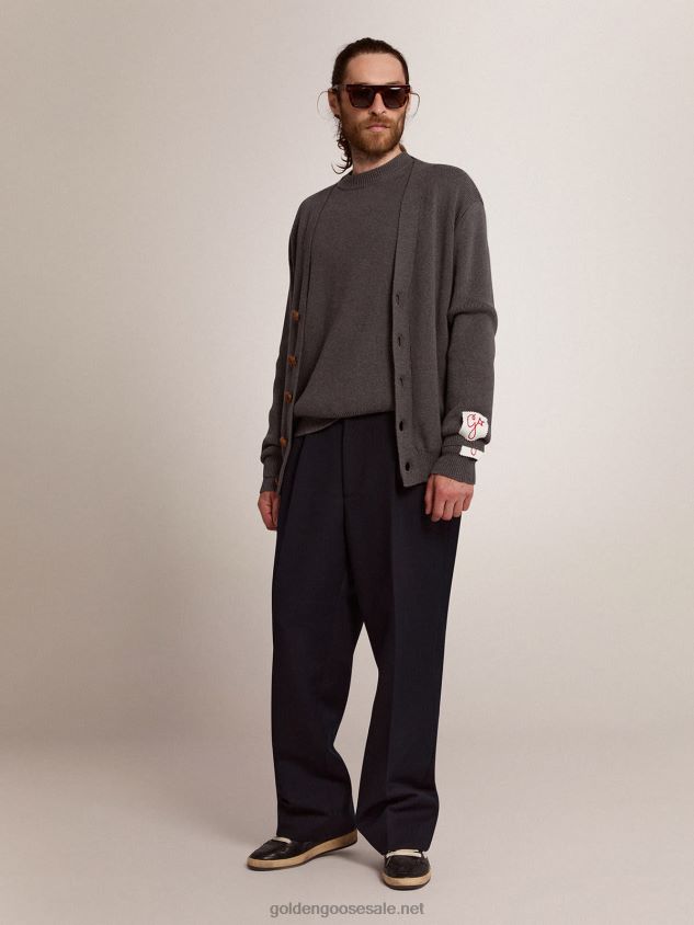 cardigan in dark gray melange cotton with logo on the back FN20N714 Men Golden Goose