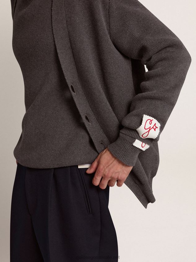 cardigan in dark gray melange cotton with logo on the back FN20N714 Men Golden Goose