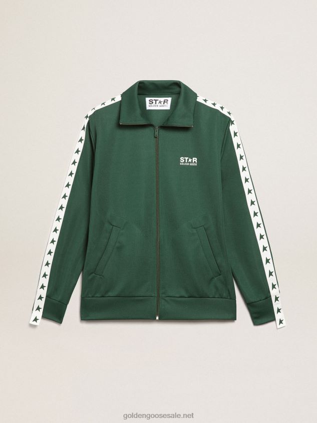 green zipped sweatshirt with white strip and contrasting stars FN20N691 Men Golden Goose