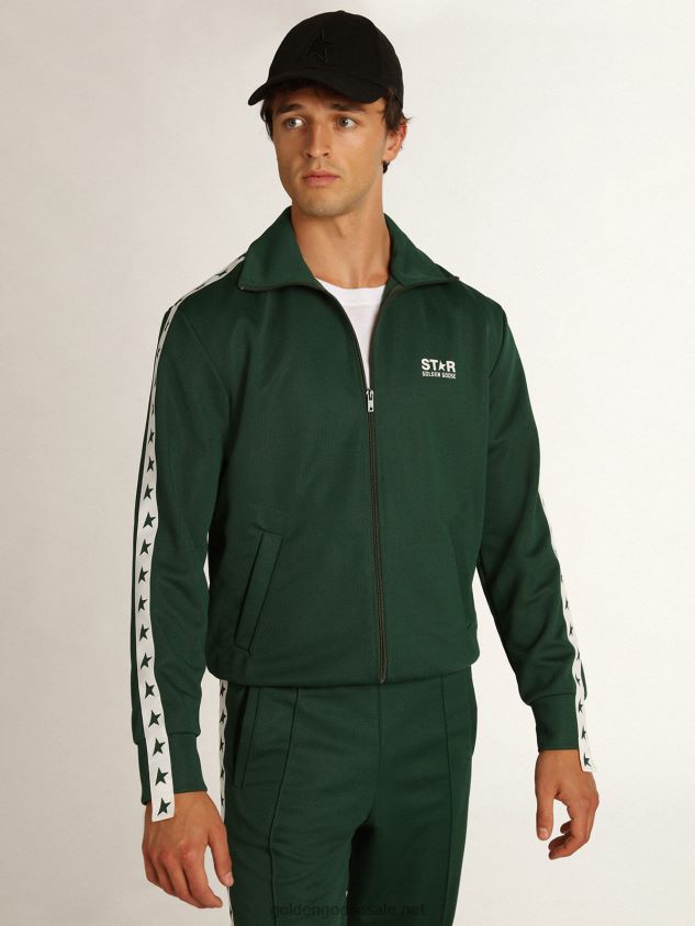 green zipped sweatshirt with white strip and contrasting stars FN20N691 Men Golden Goose