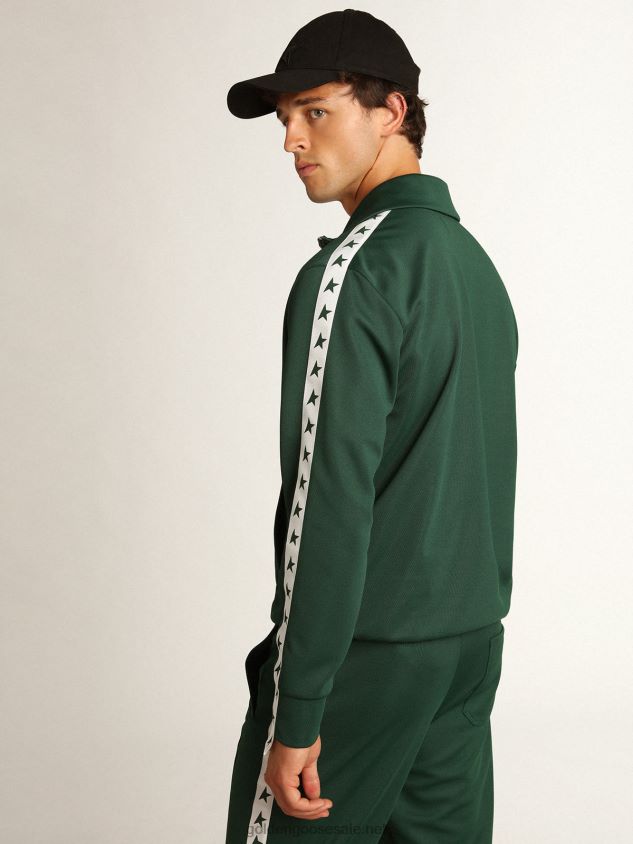 green zipped sweatshirt with white strip and contrasting stars FN20N691 Men Golden Goose