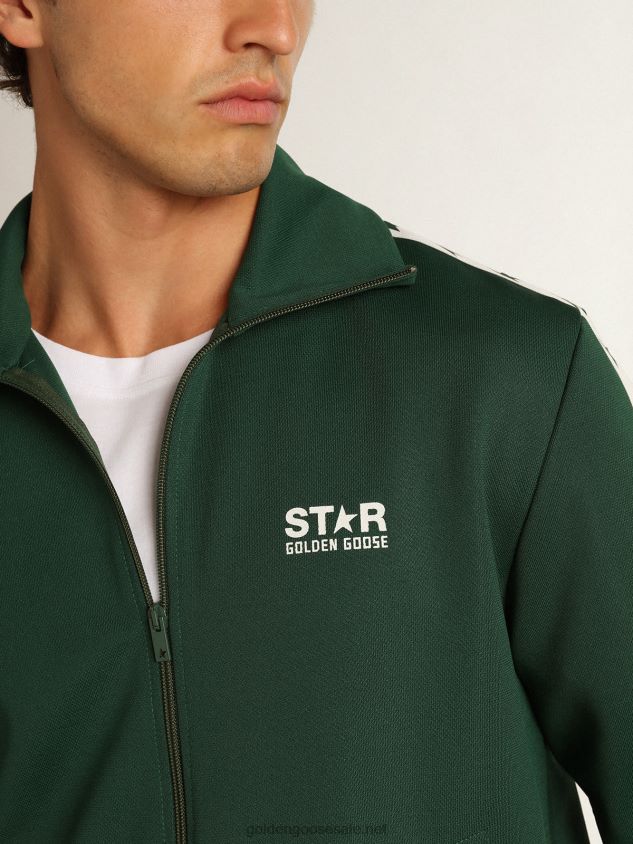 green zipped sweatshirt with white strip and contrasting stars FN20N691 Men Golden Goose