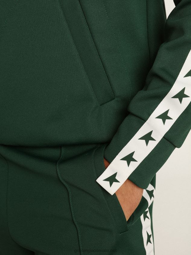 green zipped sweatshirt with white strip and contrasting stars FN20N691 Men Golden Goose