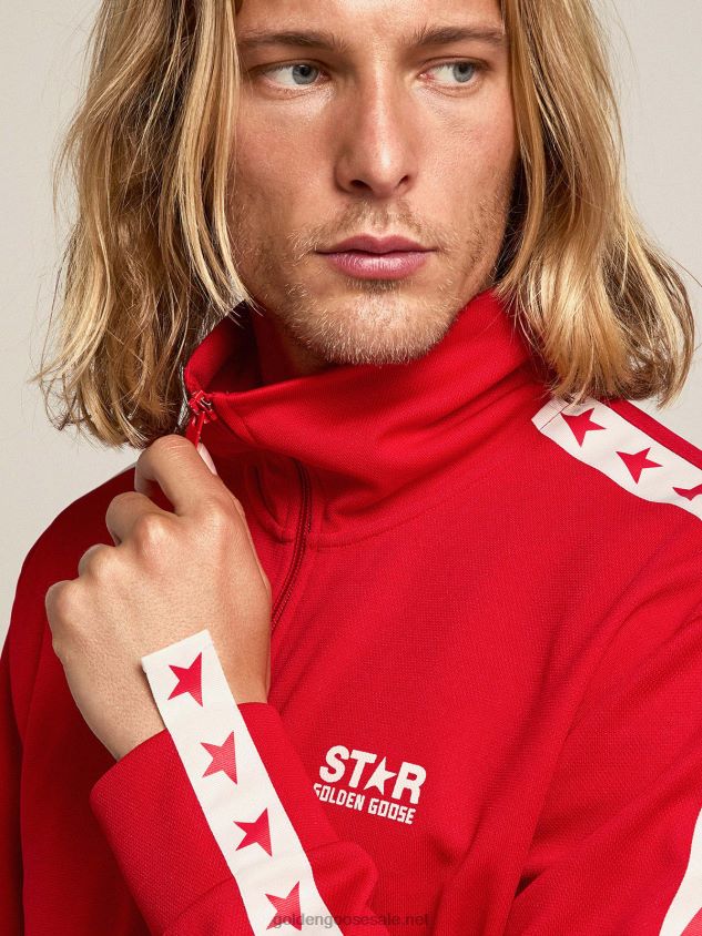 red zipped sweatshirt with contrasting red stars FN20N707 Men Golden Goose