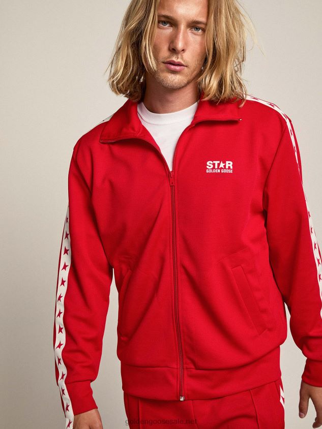 red zipped sweatshirt with contrasting red stars FN20N707 Men Golden Goose