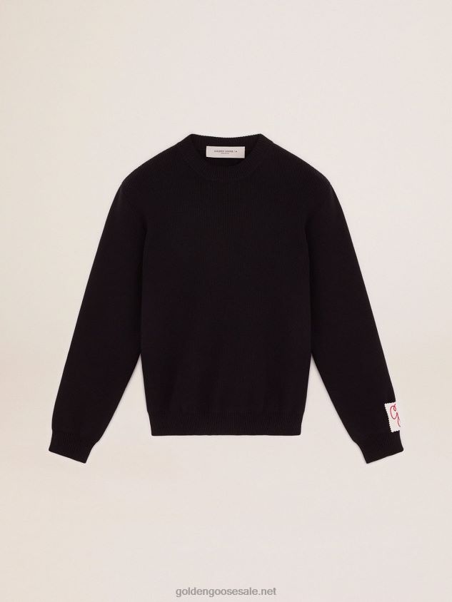 round-neck sweater in dark blue cotton with logo on the back FN20N757 Men Golden Goose