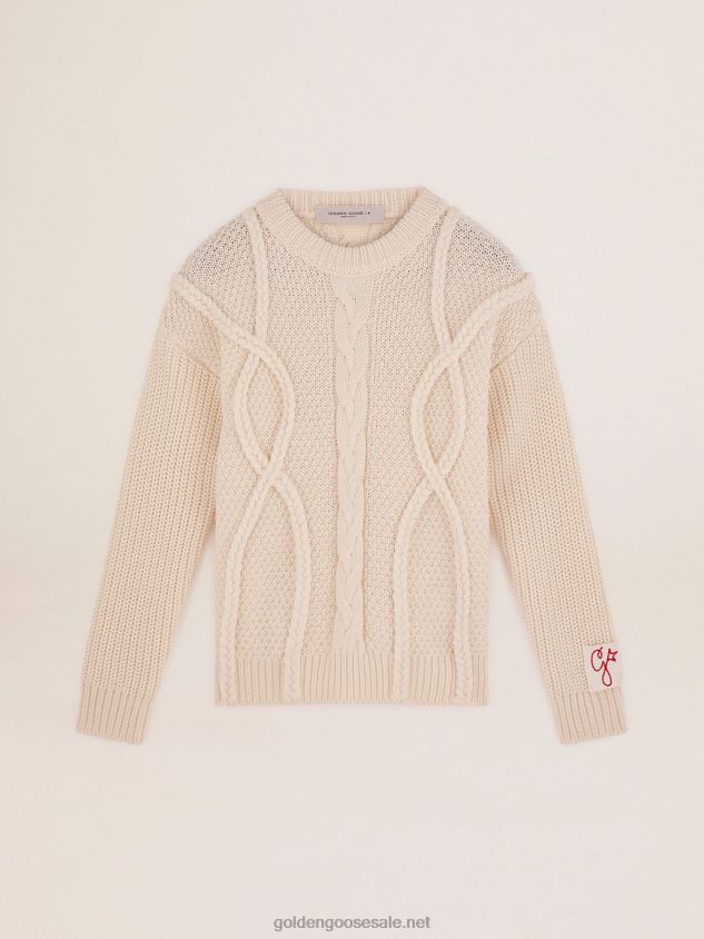 round-neck sweater in wool with braided motif FN20N770 Men Golden Goose