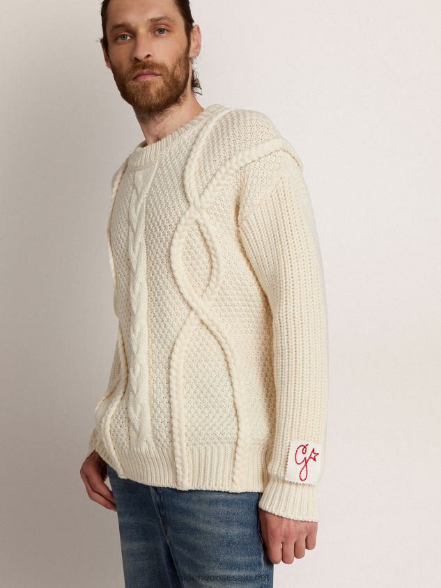 round-neck sweater in wool with braided motif FN20N770 Men Golden Goose