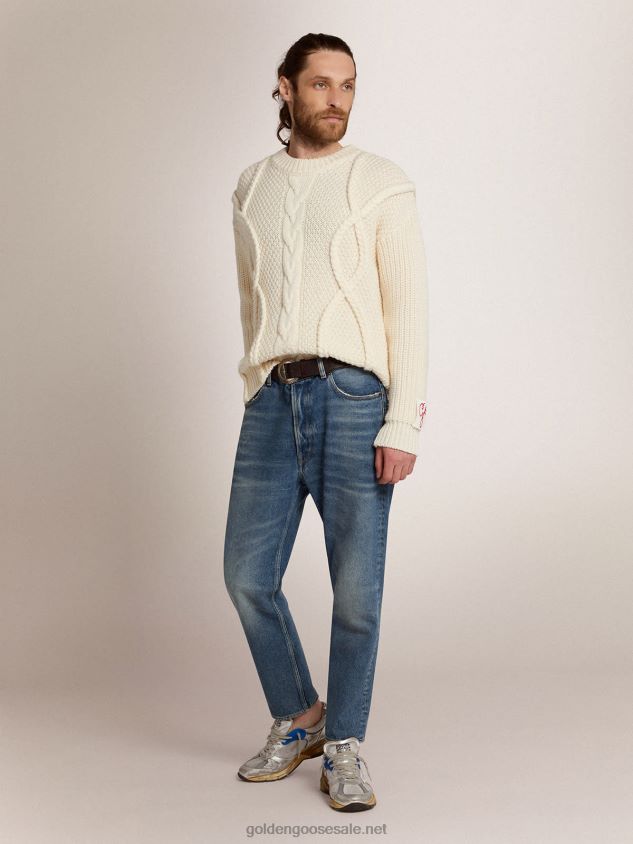 round-neck sweater in wool with braided motif FN20N770 Men Golden Goose