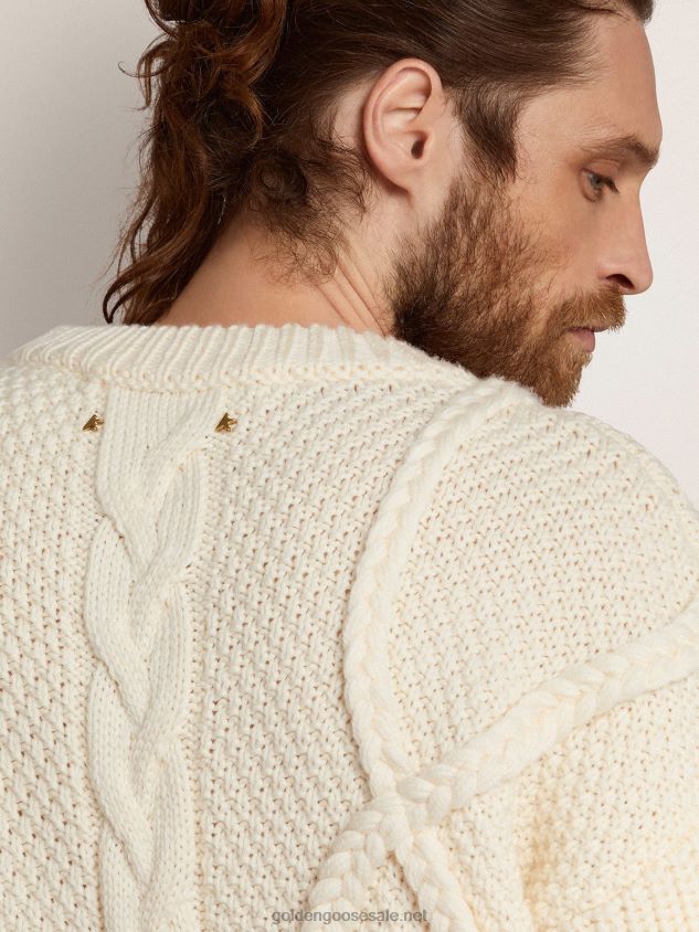 round-neck sweater in wool with braided motif FN20N770 Men Golden Goose