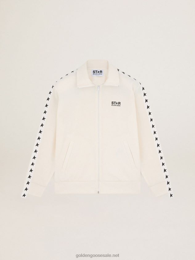 white zipped sweatshirt with white strip and black stars FN20N762 Men Golden Goose
