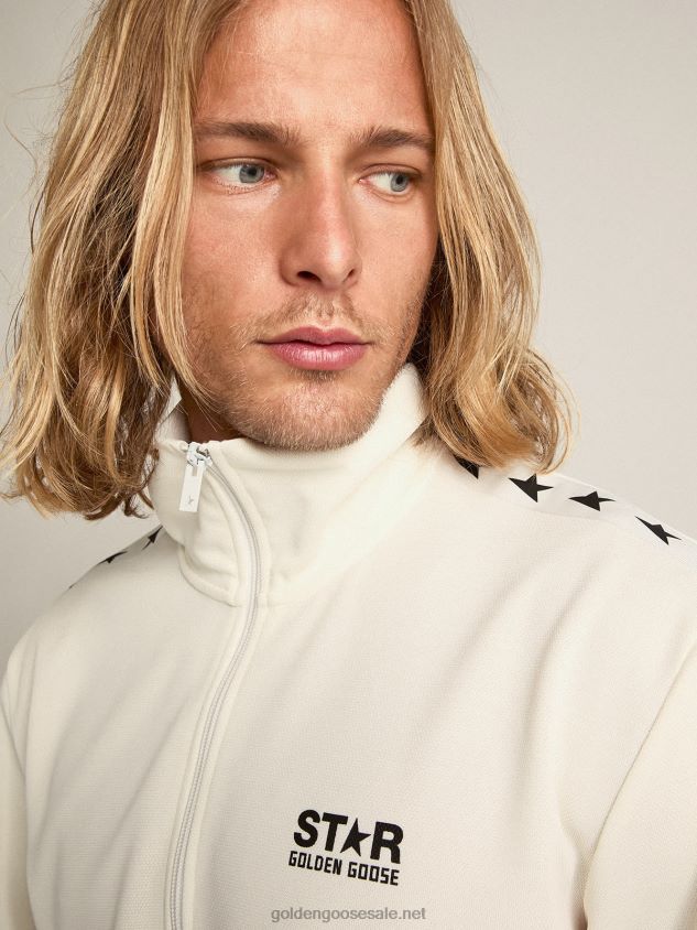 white zipped sweatshirt with white strip and black stars FN20N762 Men Golden Goose
