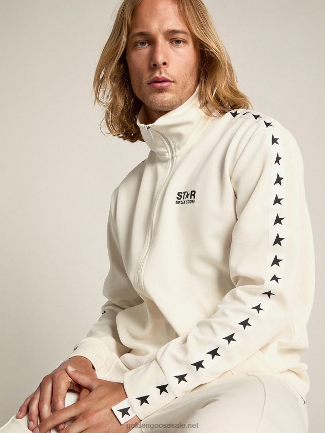 white zipped sweatshirt with white strip and black stars FN20N762 Men Golden Goose