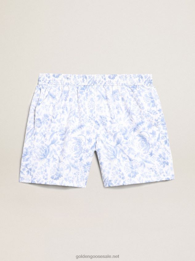 Resort Collection swim shorts with Mediterranean blue print FN20N758 Men Golden Goose