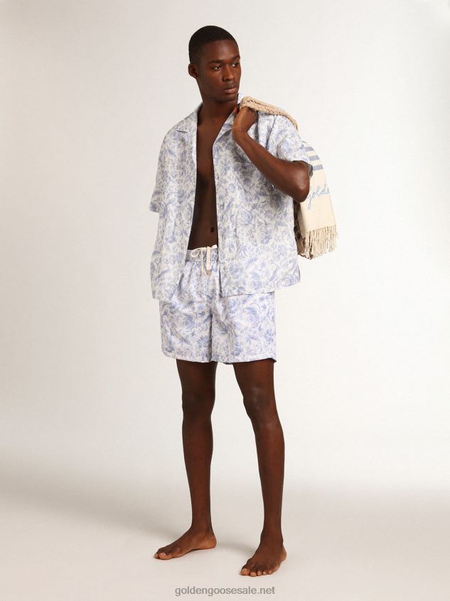 Resort Collection swim shorts with Mediterranean blue print FN20N758 Men Golden Goose