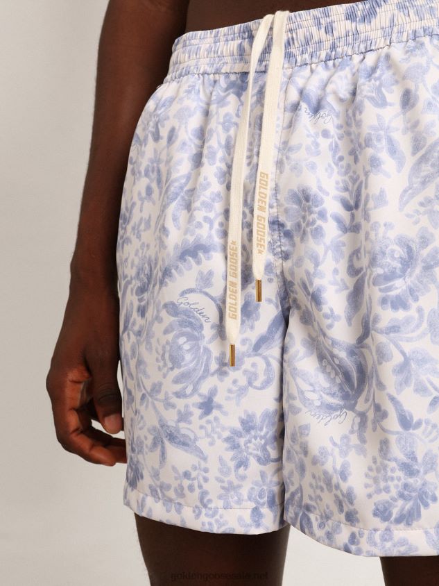 Resort Collection swim shorts with Mediterranean blue print FN20N758 Men Golden Goose