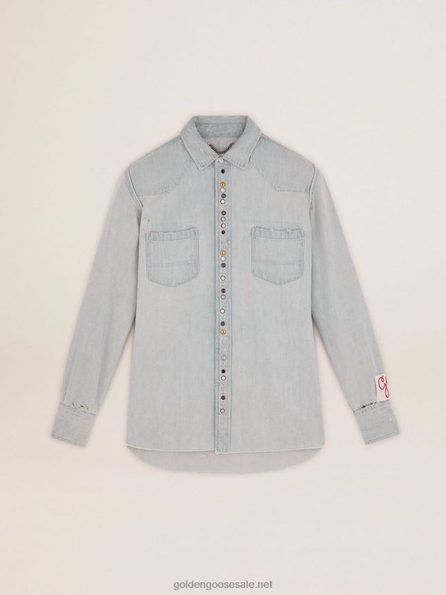 Collection bleached denim shirt with hammered studs FN20N700 Men Golden Goose