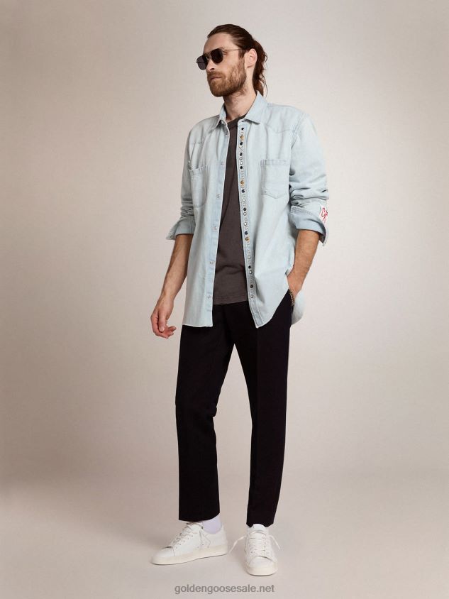 Collection bleached denim shirt with hammered studs FN20N700 Men Golden Goose