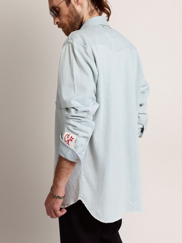 Collection bleached denim shirt with hammered studs FN20N700 Men Golden Goose