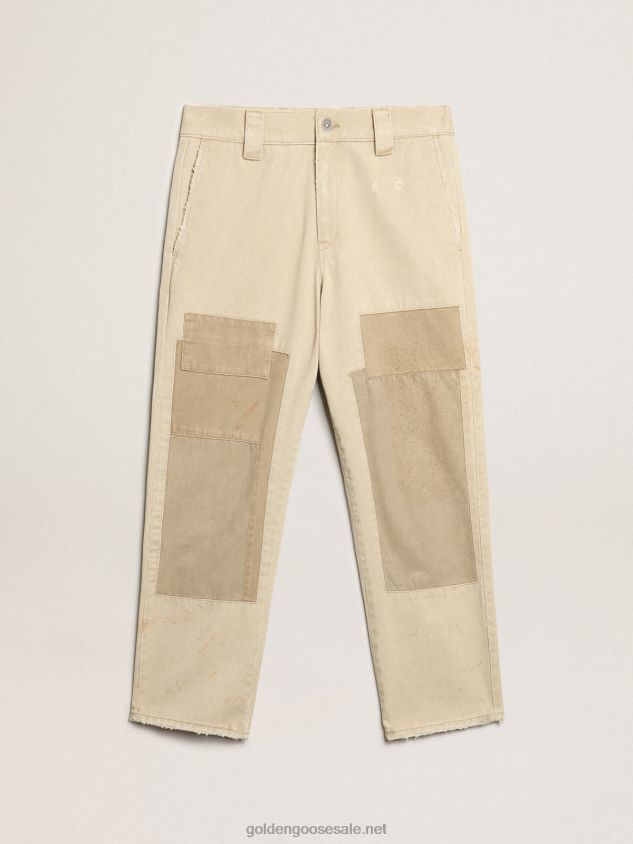 Cotton pants in beige mix FN20N813 Men Golden Goose