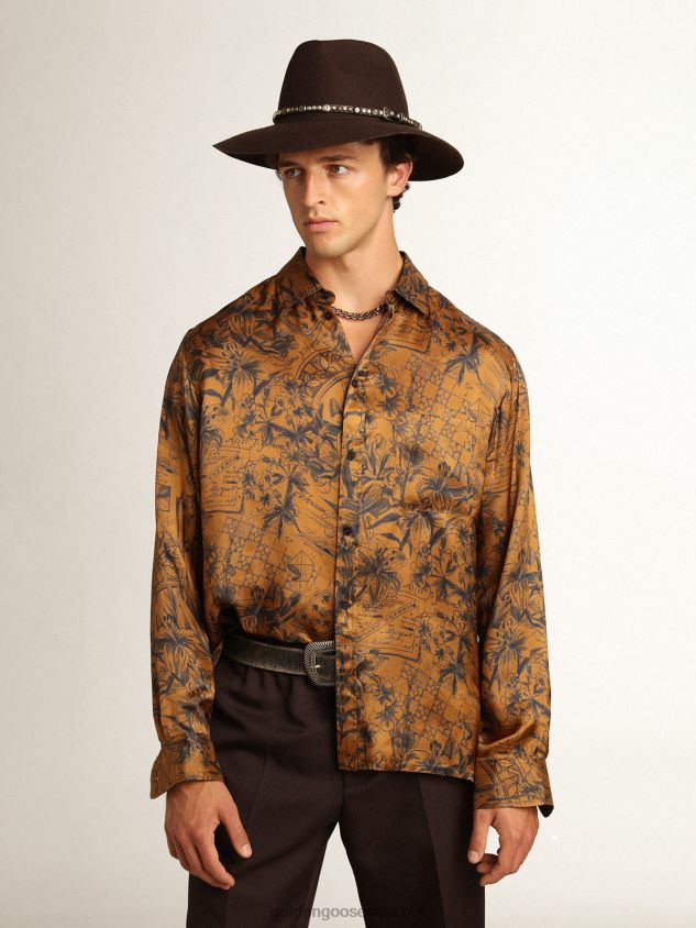 Journey Collection shirt in golden brown with notebook print FN20N744 Men Golden Goose