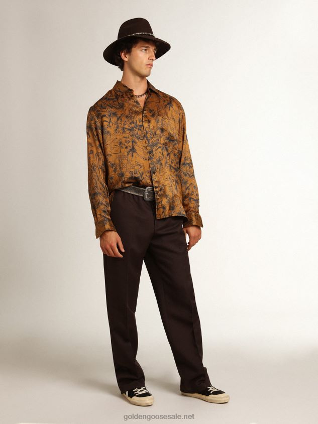 Journey Collection shirt in golden brown with notebook print FN20N744 Men Golden Goose