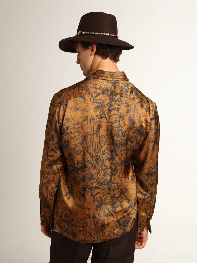 Journey Collection shirt in golden brown with notebook print FN20N744 Men Golden Goose