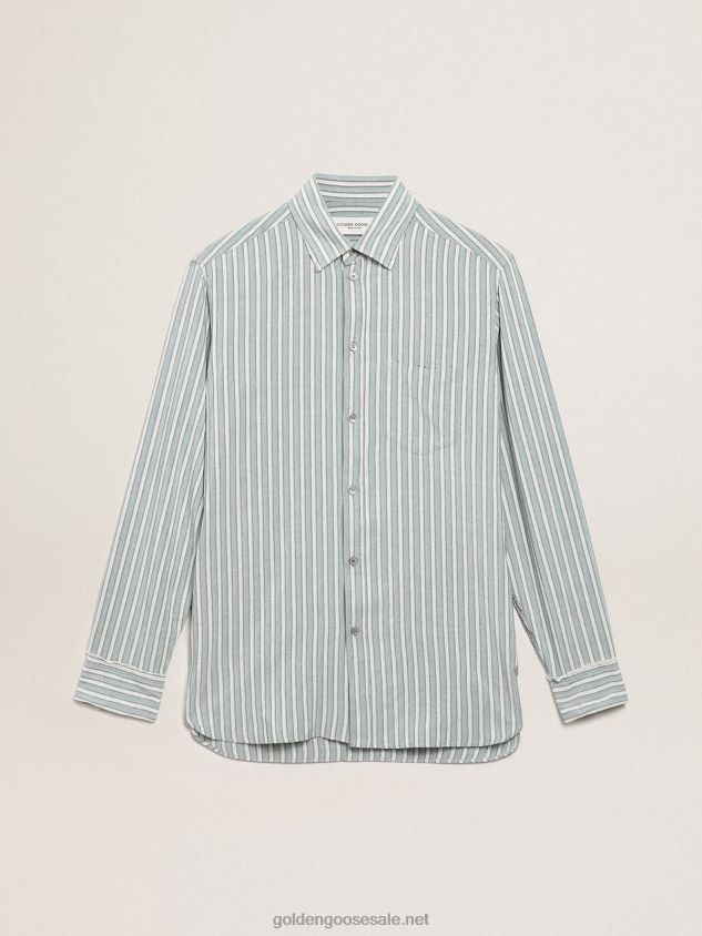 Journey Collection shirt with aqua stripes FN20N750 Men Golden Goose