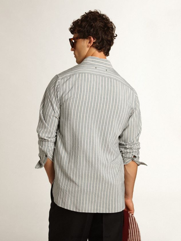Journey Collection shirt with aqua stripes FN20N750 Men Golden Goose
