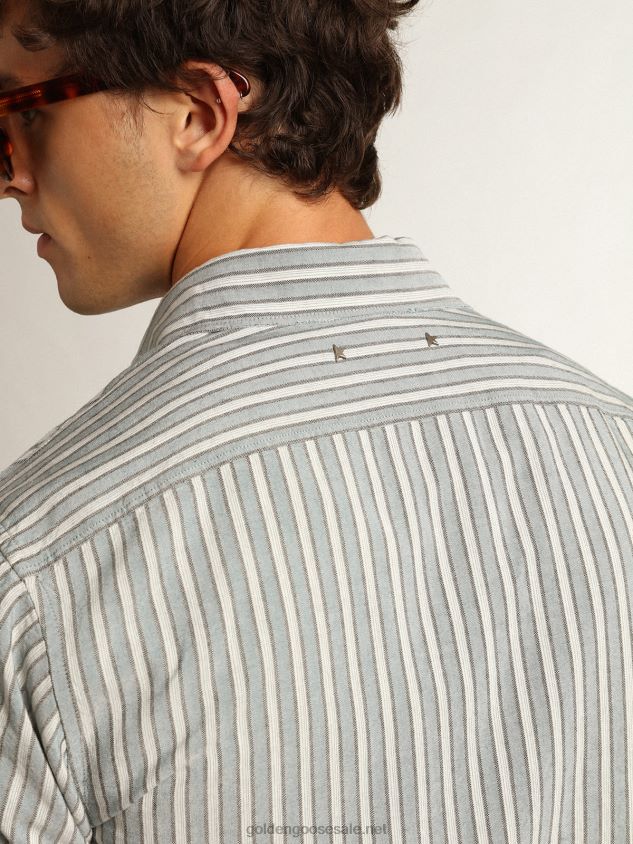 Journey Collection shirt with aqua stripes FN20N750 Men Golden Goose