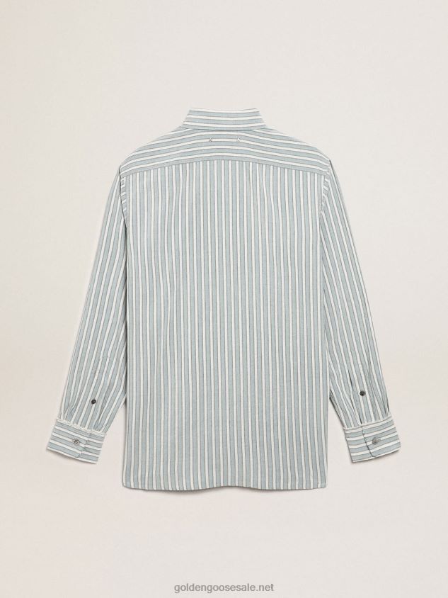 Journey Collection shirt with aqua stripes FN20N750 Men Golden Goose