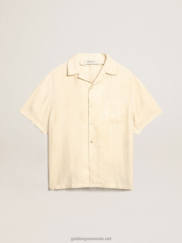 Short-sleeved shirt in parchment-colored linen FN20N779 Men Golden Goose
