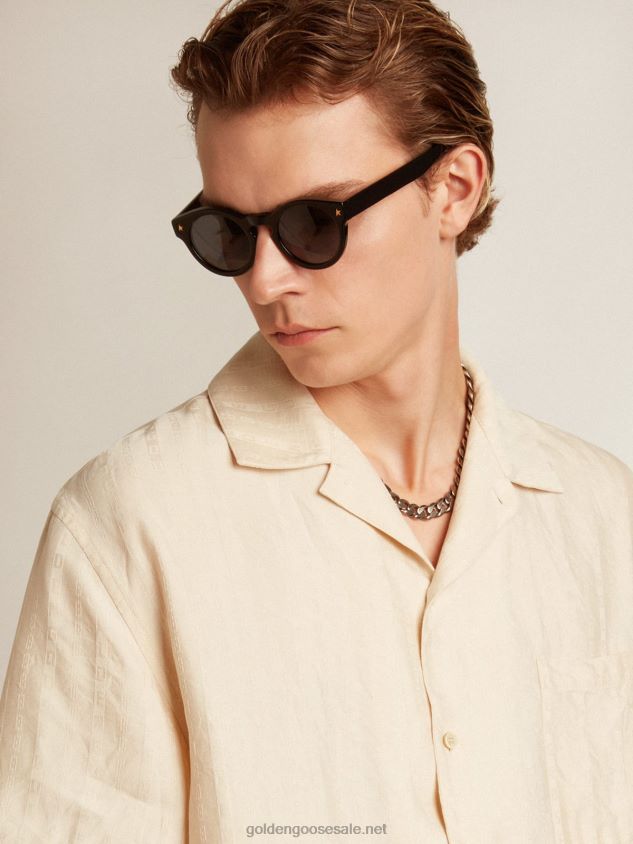 Short-sleeved shirt in parchment-colored linen FN20N779 Men Golden Goose