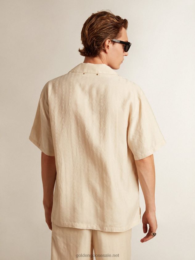 Short-sleeved shirt in parchment-colored linen FN20N779 Men Golden Goose