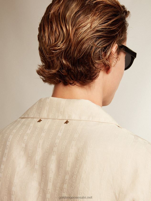 Short-sleeved shirt in parchment-colored linen FN20N779 Men Golden Goose