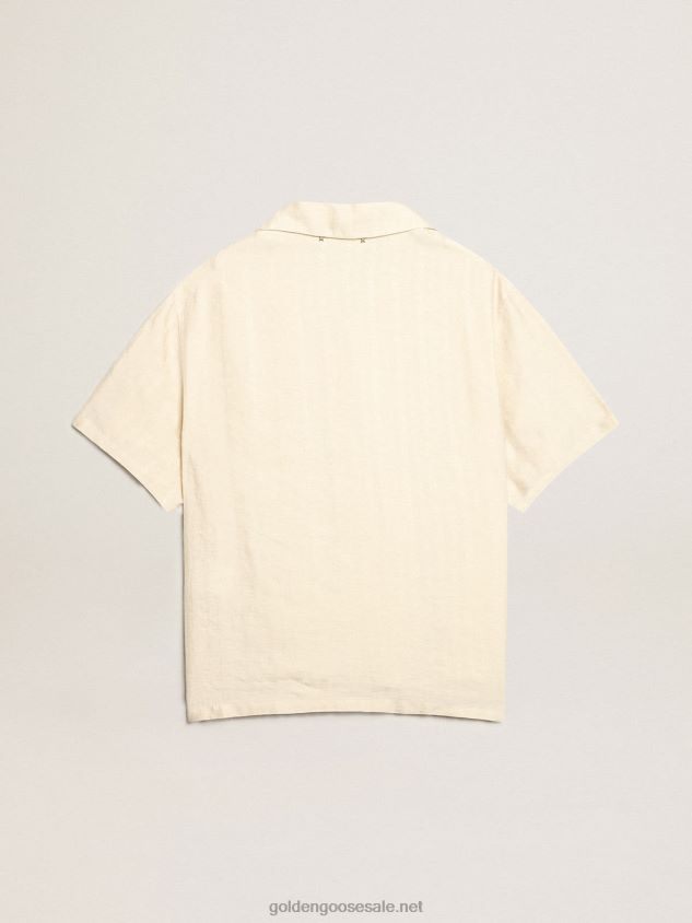 Short-sleeved shirt in parchment-colored linen FN20N779 Men Golden Goose