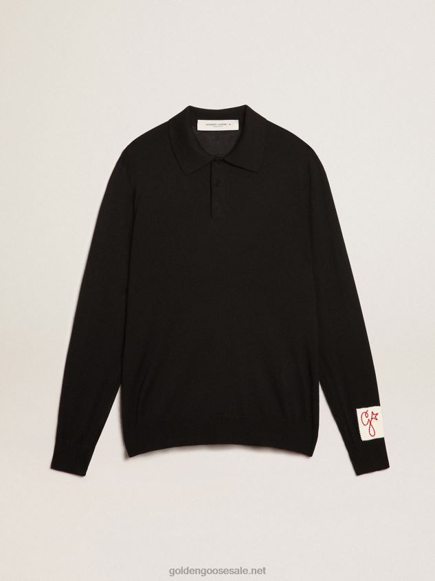 long-sleeved polo shirt in black merino wool FN20N814 Men Golden Goose