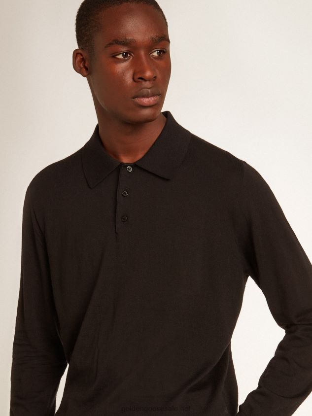 long-sleeved polo shirt in black merino wool FN20N814 Men Golden Goose