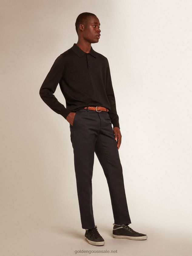 long-sleeved polo shirt in black merino wool FN20N814 Men Golden Goose