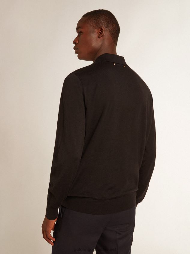 long-sleeved polo shirt in black merino wool FN20N814 Men Golden Goose