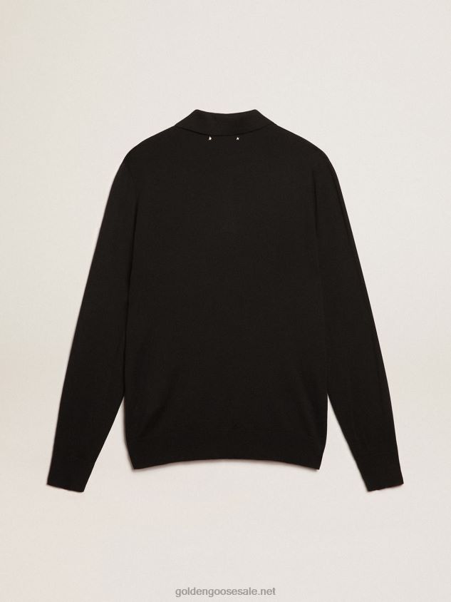 long-sleeved polo shirt in black merino wool FN20N814 Men Golden Goose
