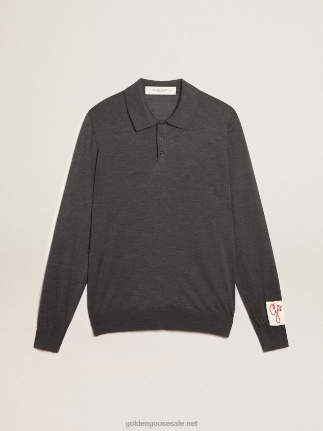 long-sleeved polo shirt in gray merino wool FN20N804 Men Golden Goose