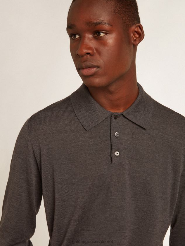 long-sleeved polo shirt in gray merino wool FN20N804 Men Golden Goose