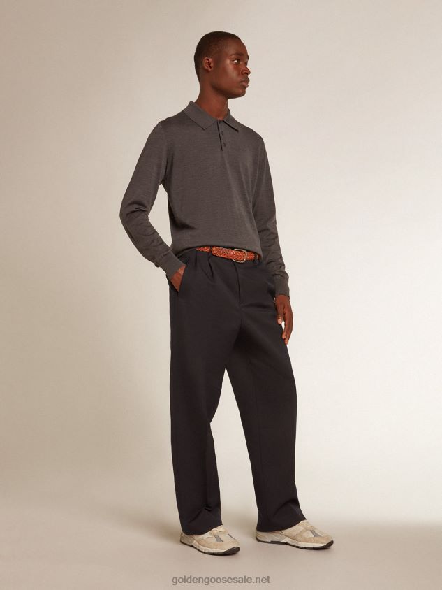 long-sleeved polo shirt in gray merino wool FN20N804 Men Golden Goose