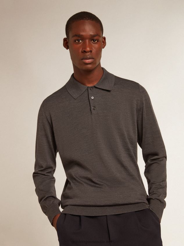 long-sleeved polo shirt in gray merino wool FN20N804 Men Golden Goose
