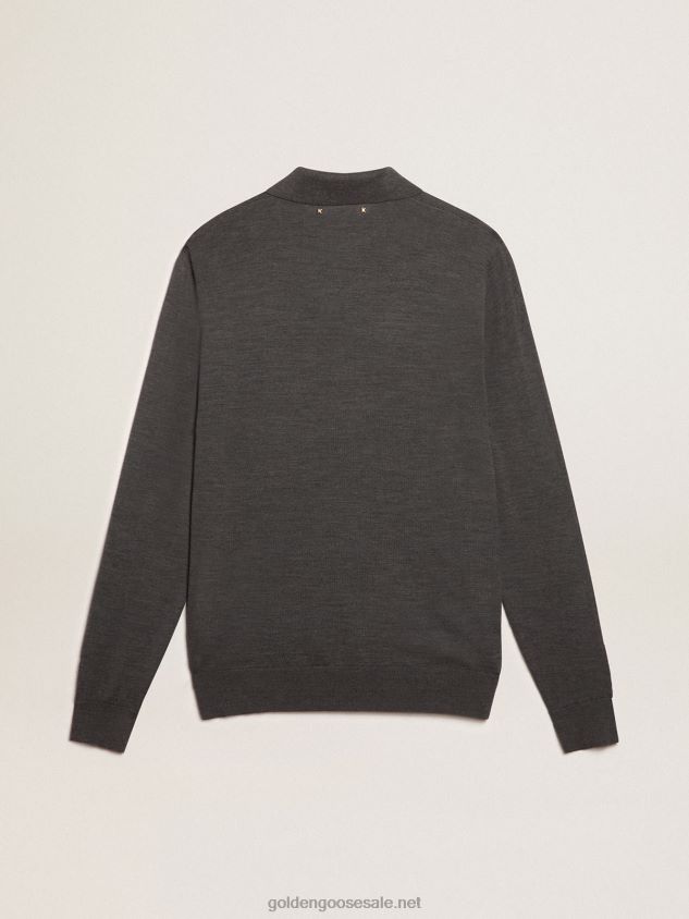 long-sleeved polo shirt in gray merino wool FN20N804 Men Golden Goose