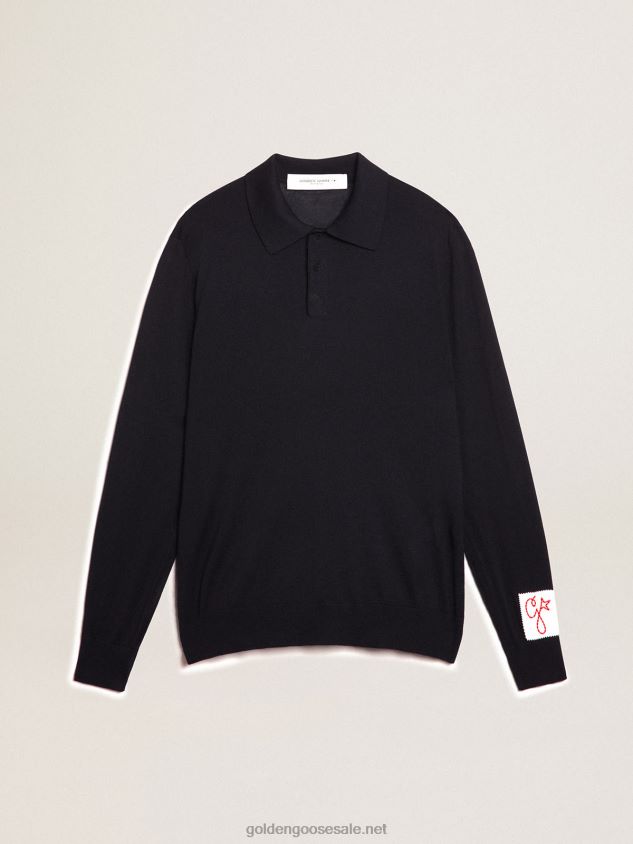 long-sleeved polo shirt in navy-blue merino wool FN20N789 Men Golden Goose
